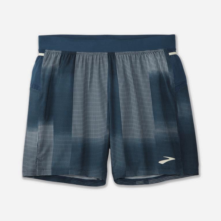 Brooks Sherpa 7 2-In-1 NZ - Men's Running Shorts - Indigo Rush Altitude Print (19765-FOKB)